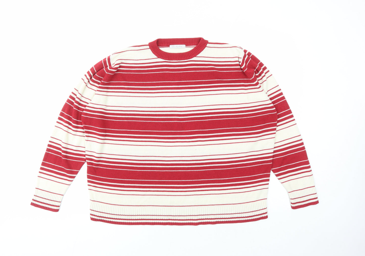 Berkertex Womens Red Round Neck Striped Acrylic Pullover Jumper Size 22 - Size 22-24