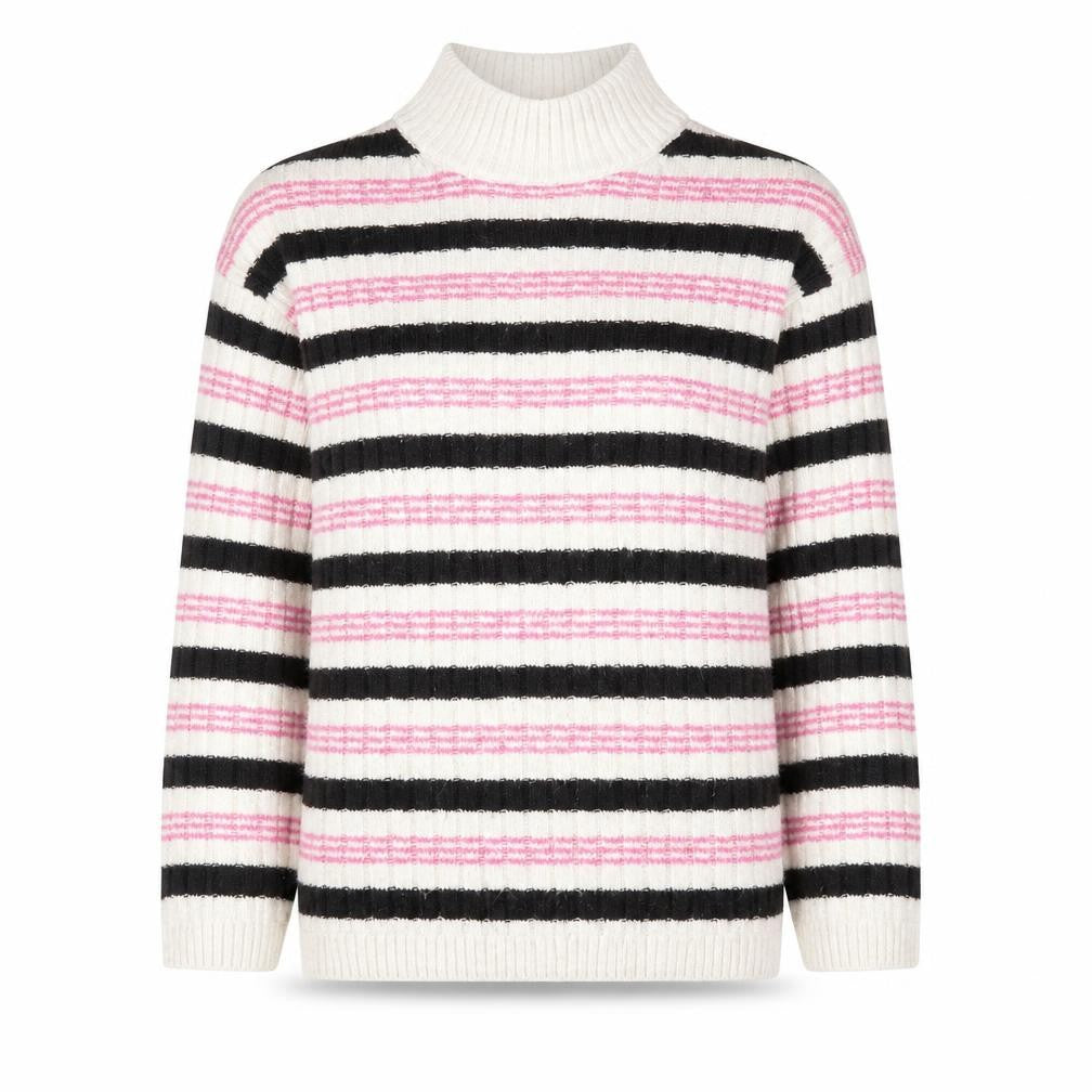 Marks and Spencer Womens Beige Mock Neck Striped Acetate Pullover Jumper Size S