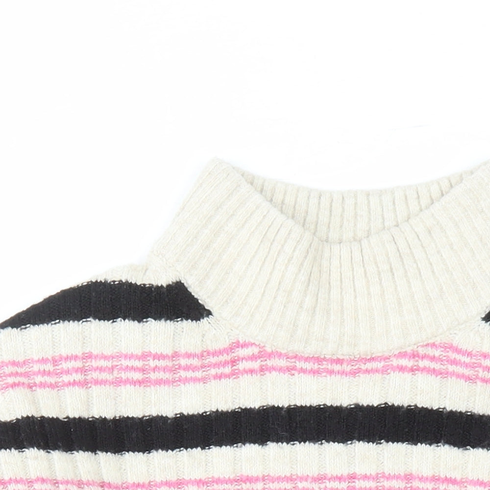 Marks and Spencer Womens Beige Mock Neck Striped Acetate Pullover Jumper Size S