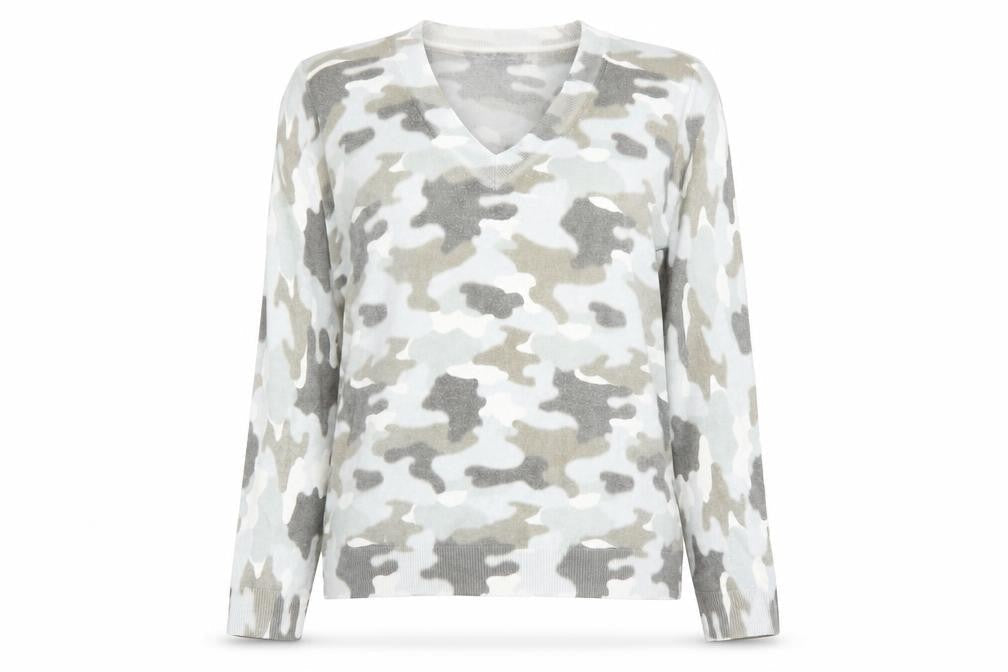 Marks and Spencer Womens Green V-Neck Camouflage Acrylic Pullover Jumper Size L