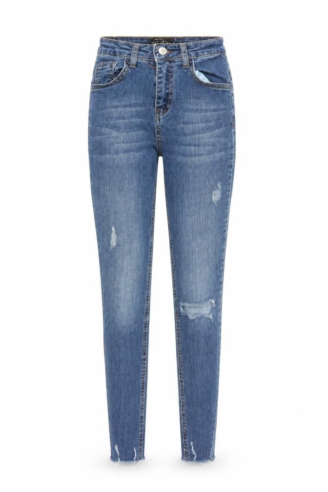 Select Womens Blue Cotton Skinny Jeans Size 6 L27 in Regular Zip - Pockets Raw Hems