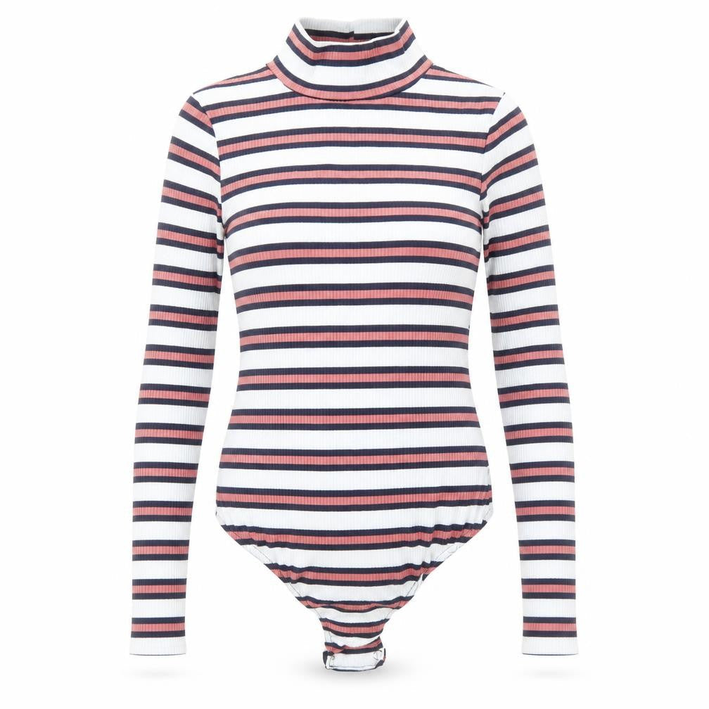 Missguided Womens Blue Striped Polyester Bodysuit One-Piece Size 8 Snap
