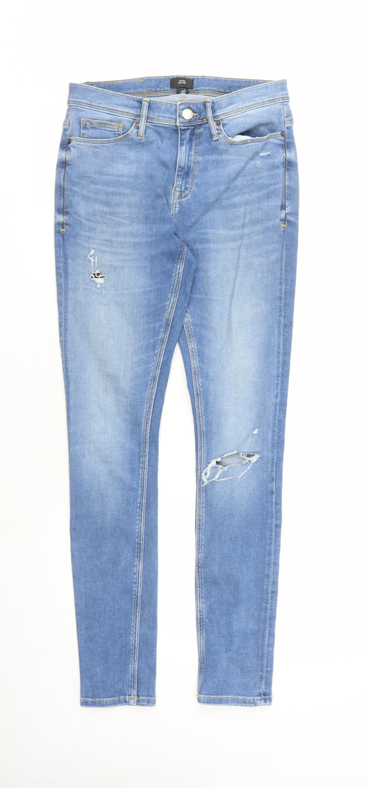 River Island Mens Blue Cotton Skinny Jeans Size 28 in L32 in Regular Zip - Pockets