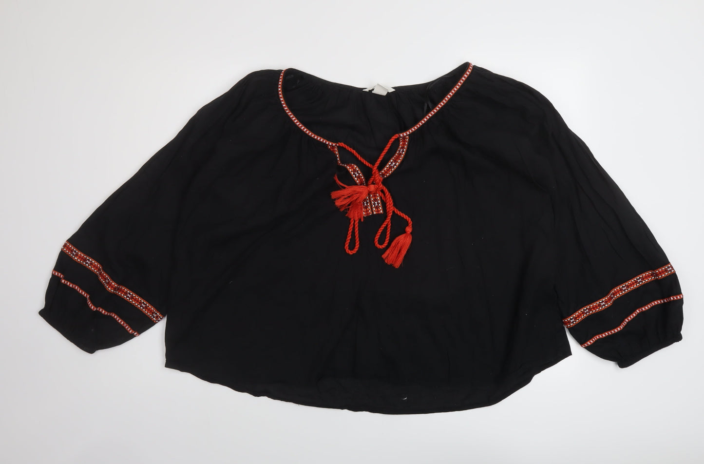 H&M Womens Black Cotton Basic Blouse Size 12 Round Neck