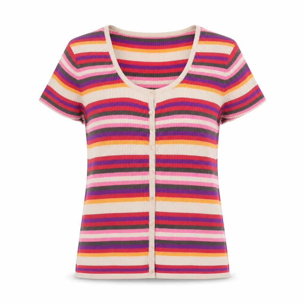 M&Co Womens Multicoloured Scoop Neck Striped Viscose Cardigan Jumper Size 2XL