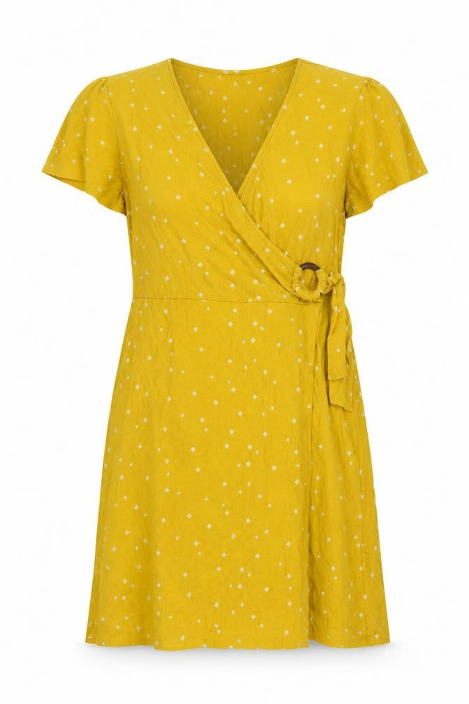 NEXT Womens Yellow Geometric Viscose A-Line Size 14 V-Neck Tie