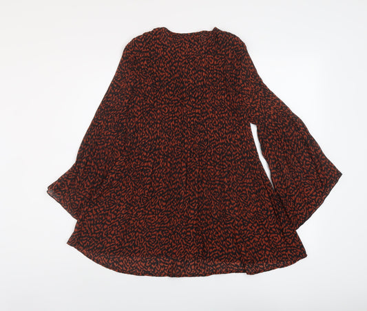 Klass Womens Brown Animal Print Polyester Basic Blouse Size 10 Round Neck