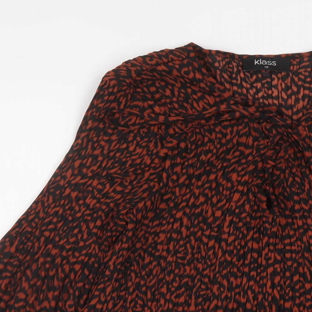Klass Womens Brown Animal Print Polyester Basic Blouse Size 10 Round Neck