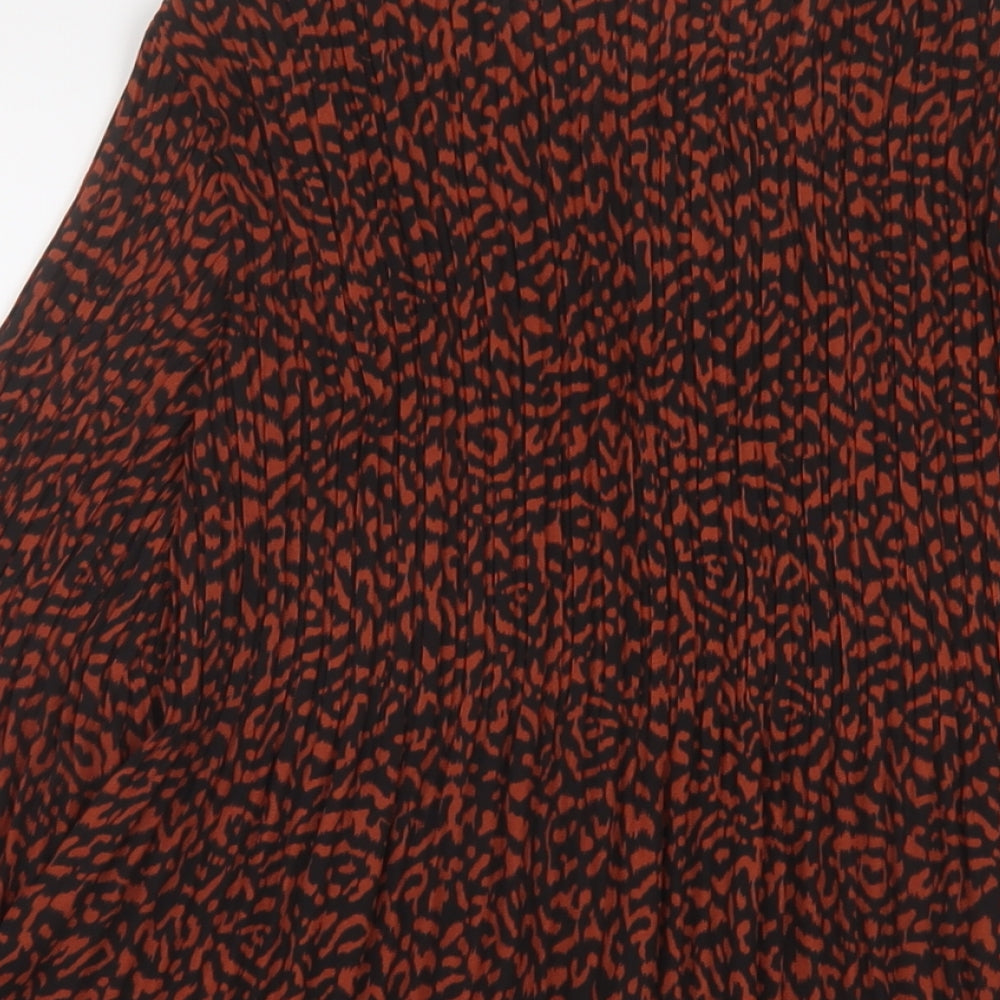 Klass Womens Brown Animal Print Polyester Basic Blouse Size 10 Round Neck