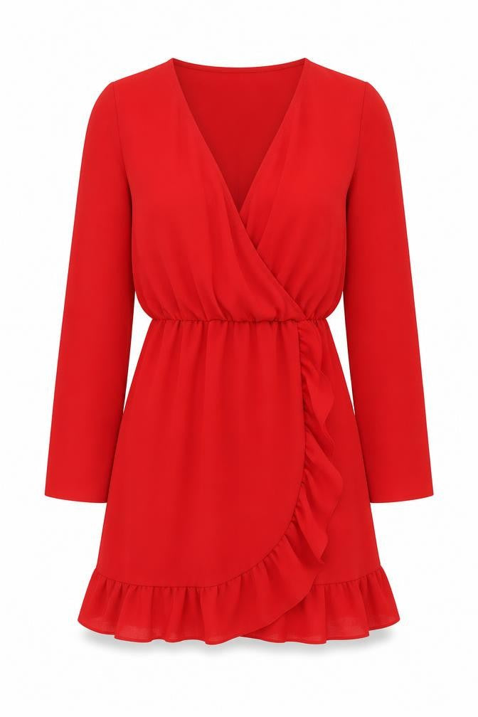 Front view of Miss Selfridge women’s red polyester a-line, size UK 8, v-neck pullover