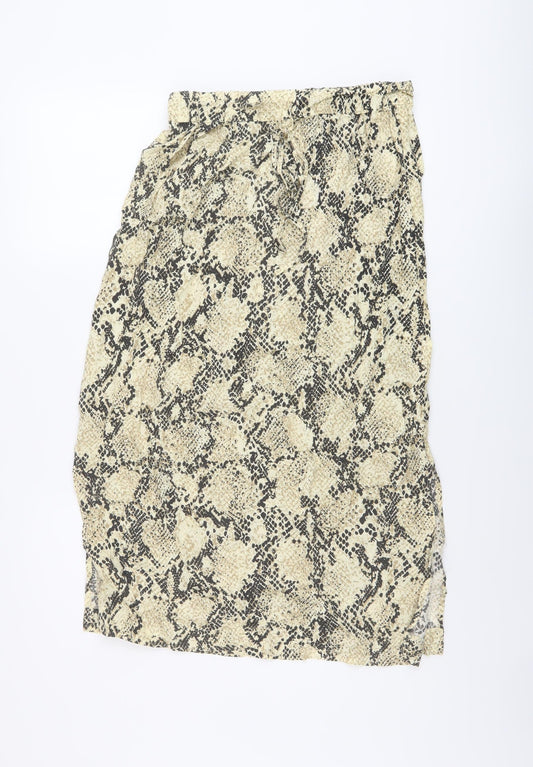 Marks and Spencer Womens Beige Animal Print Polyester A-Line Skirt Size 10 Drawstring