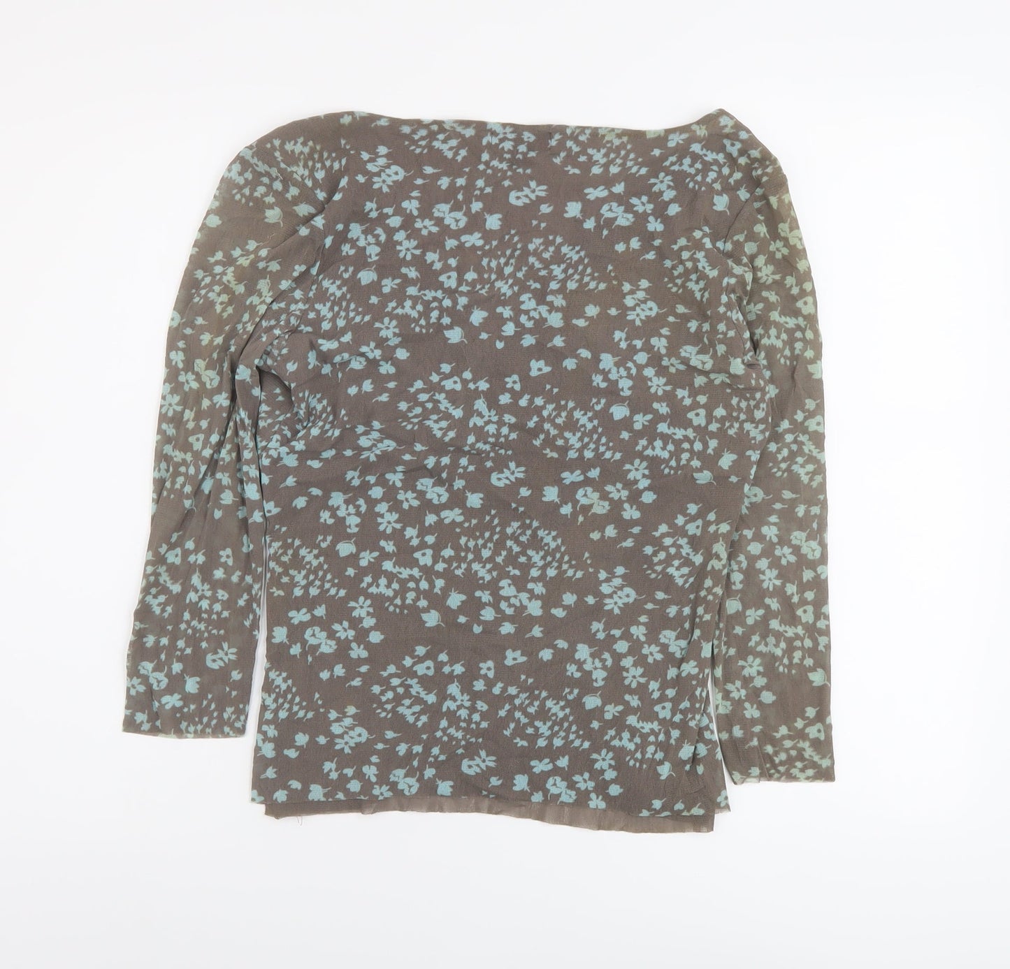 Monsoon Womens Brown Floral Nylon Basic Blouse Size 12 V-Neck