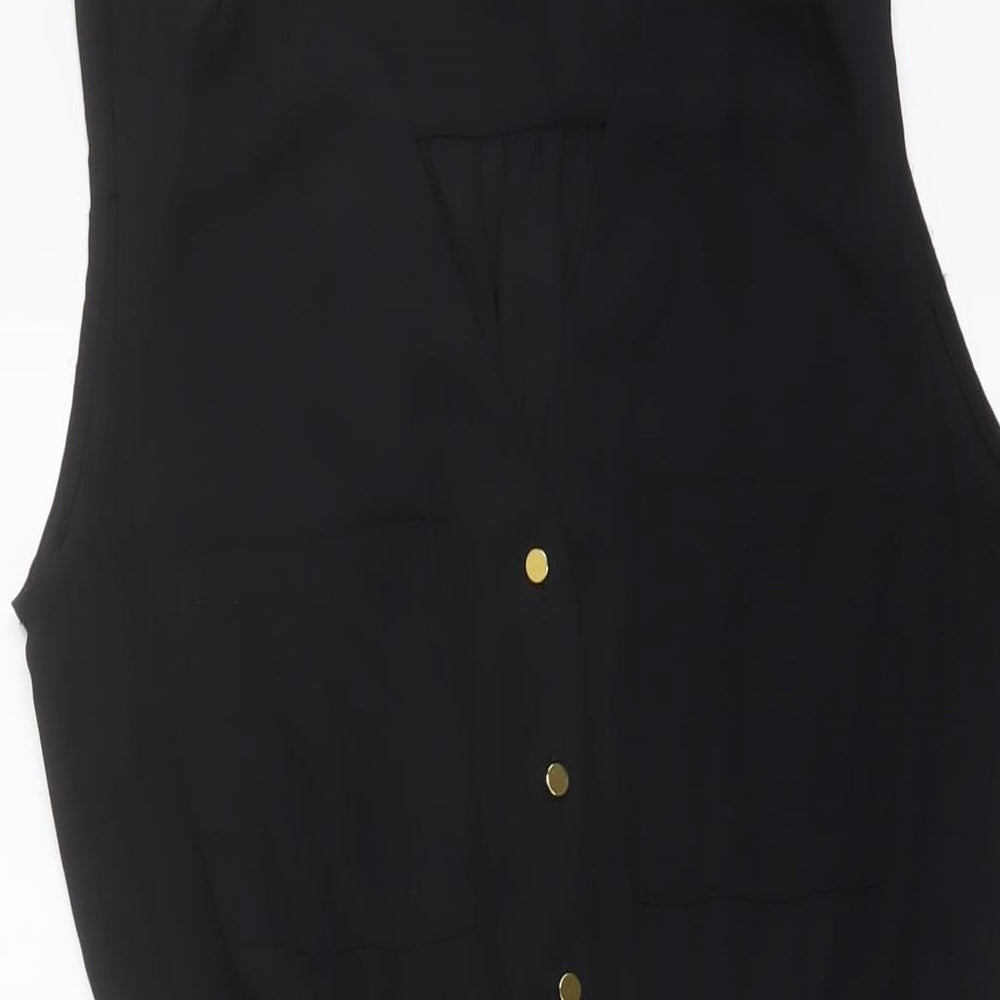 H&M Womens Black Polyester A-Line Size 8 V-Neck Button