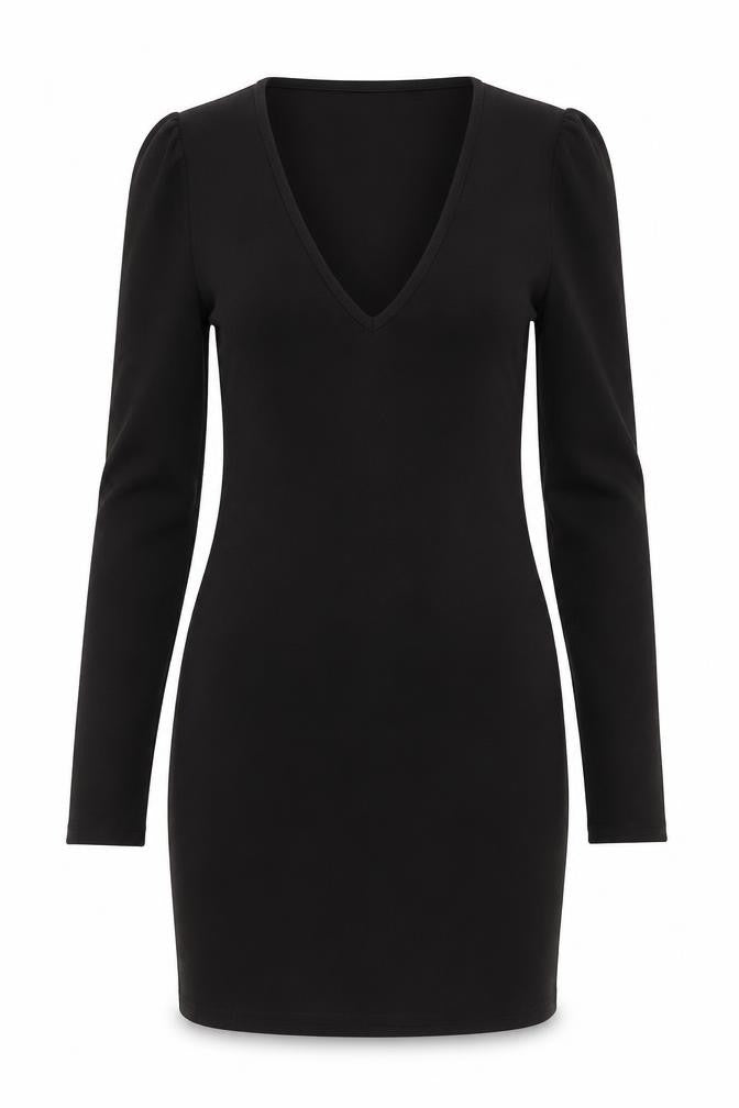 Fashionkilla Womens Black Polyester Bodycon Size 10 V-Neck Pullover