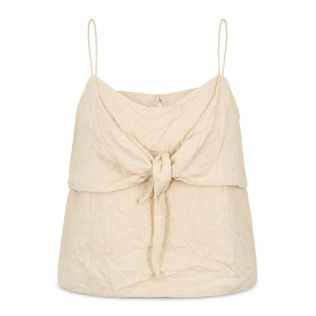 Front view of ASOS women’s beige cotton basic tank, size UK 12, round neck