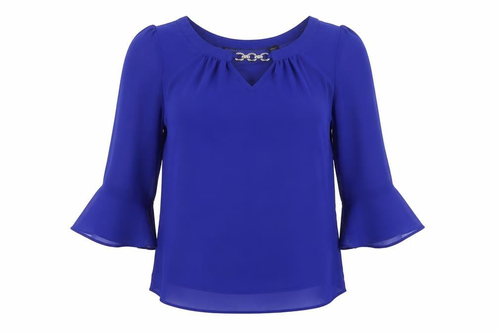 Dorothy Perkins Womens Blue Polyester Basic Blouse Size 6 Round Neck