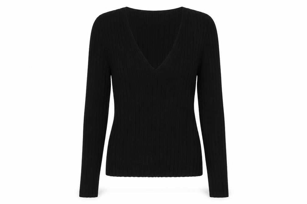 Marks and Spencer Womens Black V-Neck Viscose Pullover Jumper Size M
