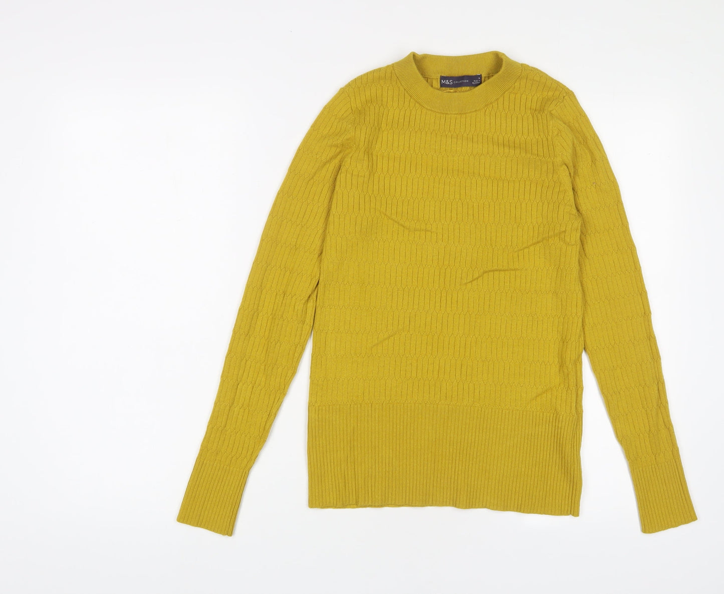 Marks and Spencer Womens Yellow Round Neck Viscose Pullover Jumper Size 10
