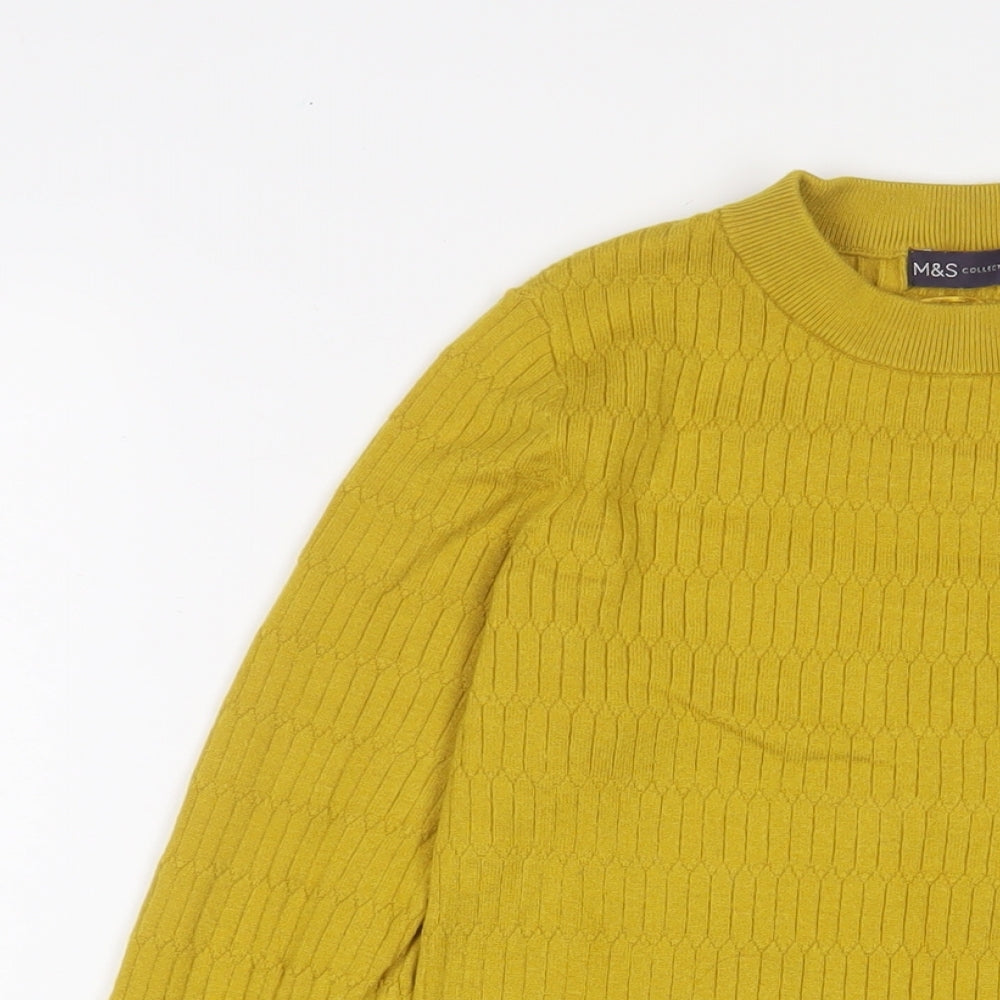 Marks and Spencer Womens Yellow Round Neck Viscose Pullover Jumper Size 10