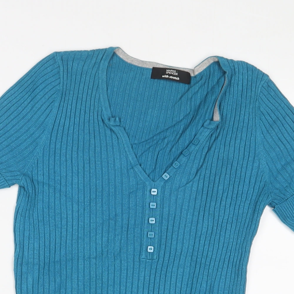Marks and Spencer Womens Black V-Neck Viscose Pullover Jumper Size 10 - Stretch