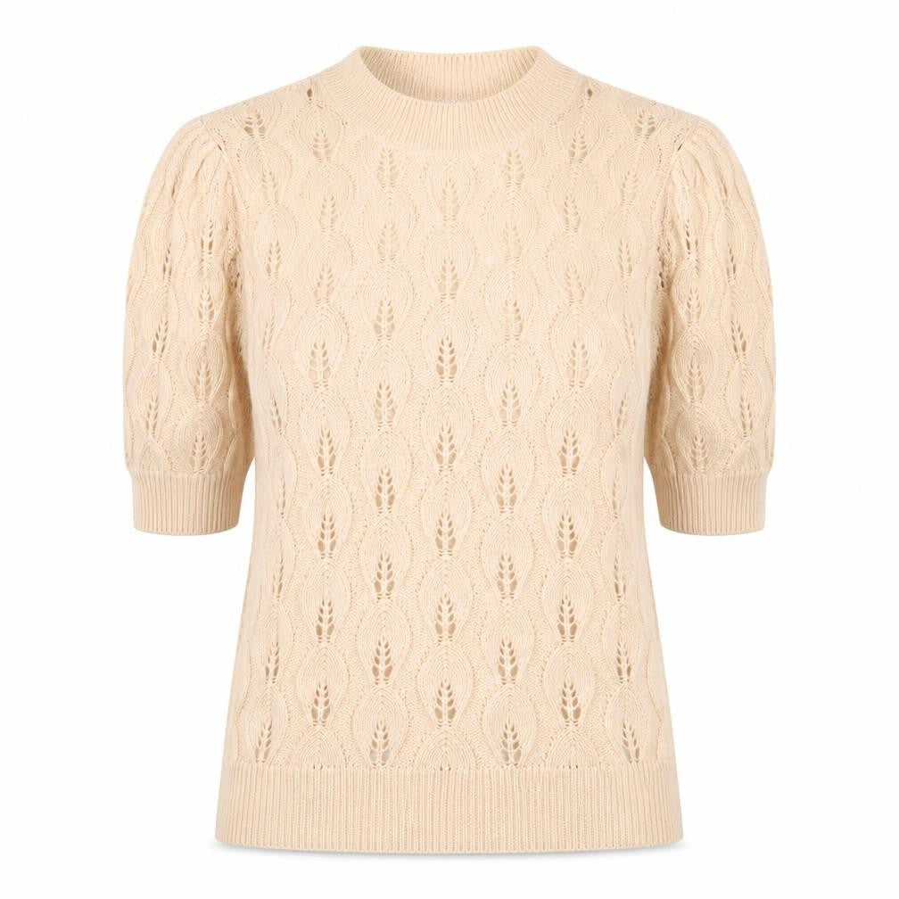 Front view of Next women’s beige round neck cotton jumper, size UK 10