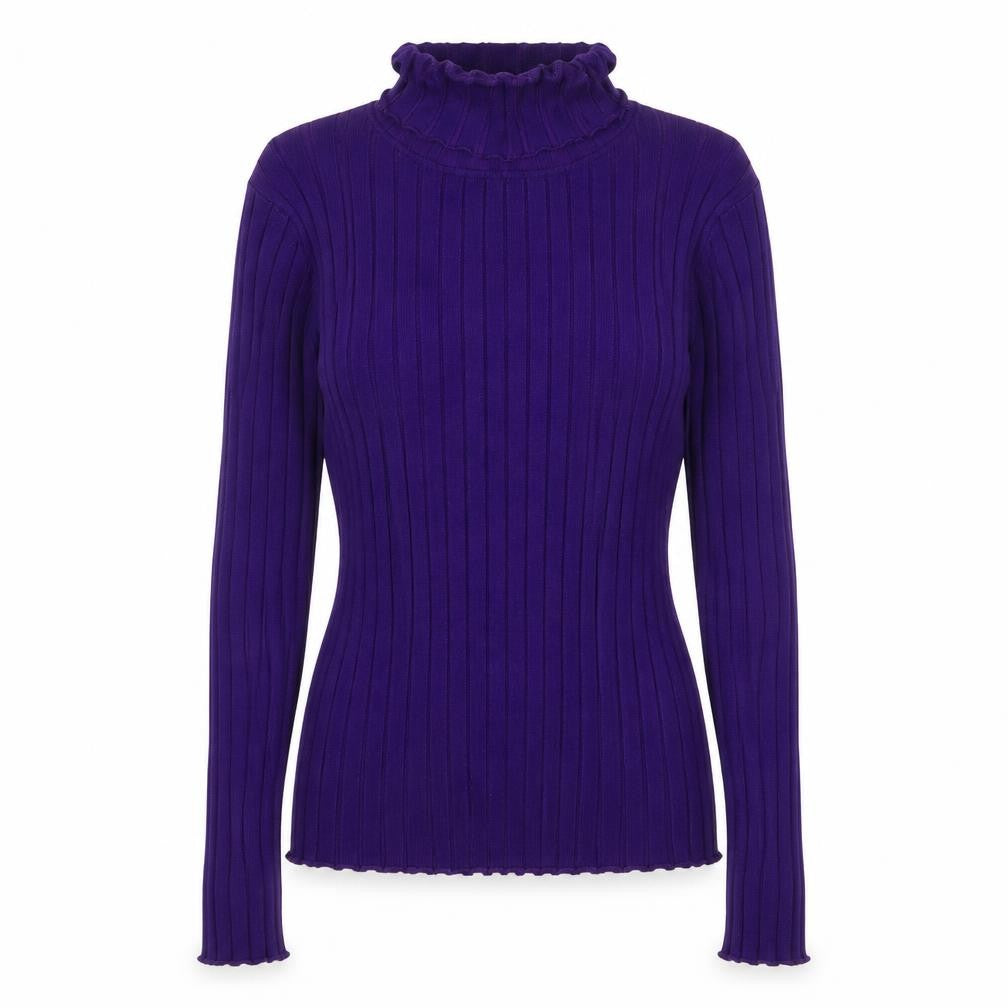 Front view of Abollria women’s purple v-neck acrylic jumper, size S