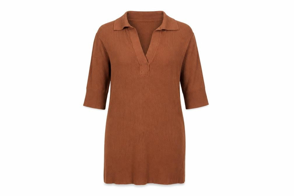 Marks and Spencer Womens Brown V-Neck Viscose Pullover Jumper Size 8