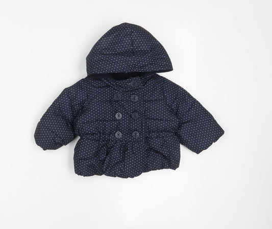 Gap Girls Blue Polka Dot Biker Coat Size 3-6 Months Button