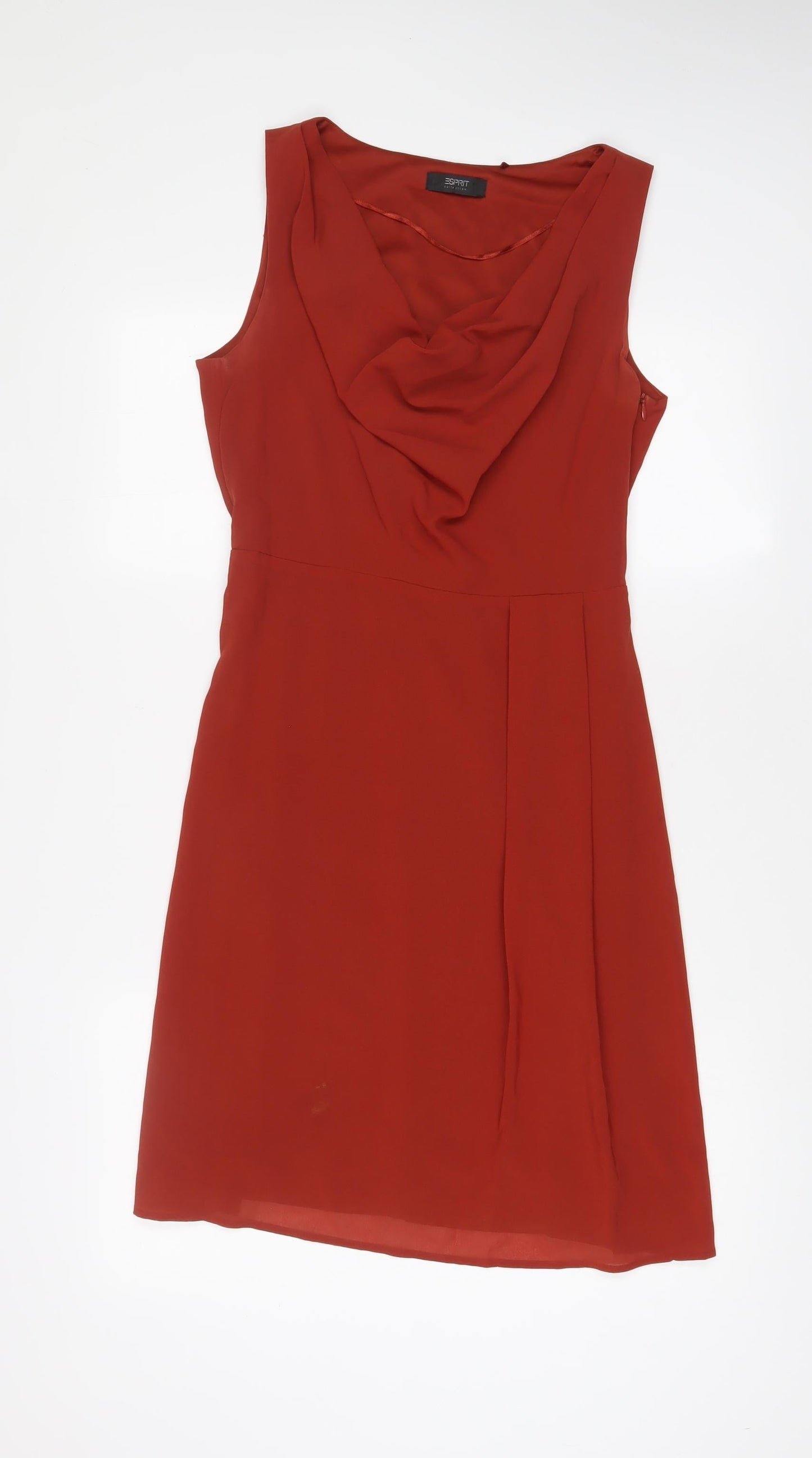 Esprit Womens Brown Polyester A-Line Size 12 Cowl Neck Zip