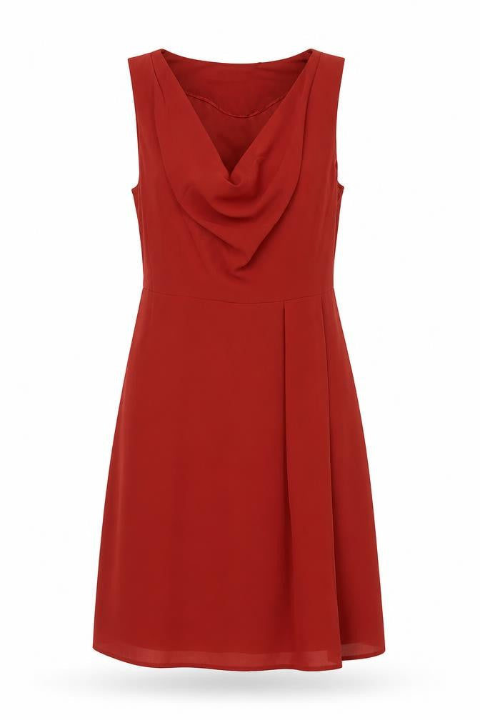 Front view of ESPRIT women’s brown polyester a-line, size UK 12, cowl neck zip