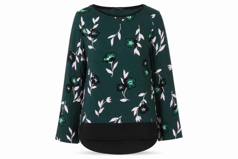 Marks and Spencer Womens Red Floral Viscose Basic T-Shirt Size 8 Crew Neck