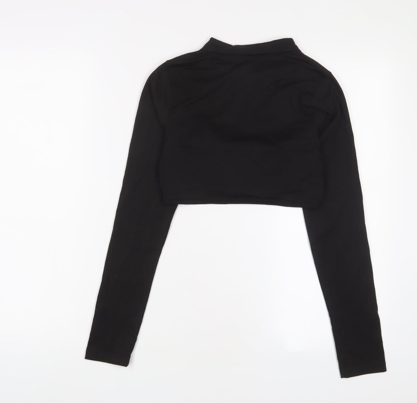 PRETTYLITTLETHING Womens Black Cotton Basic T-Shirt Size 10 Collared - Cut out