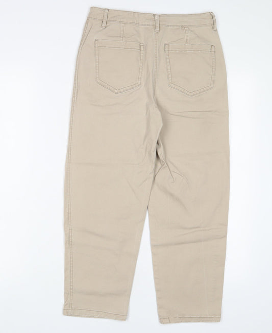 Papaya Womens Beige Cotton Straight Jeans Size 8 L23 in Regular Zip