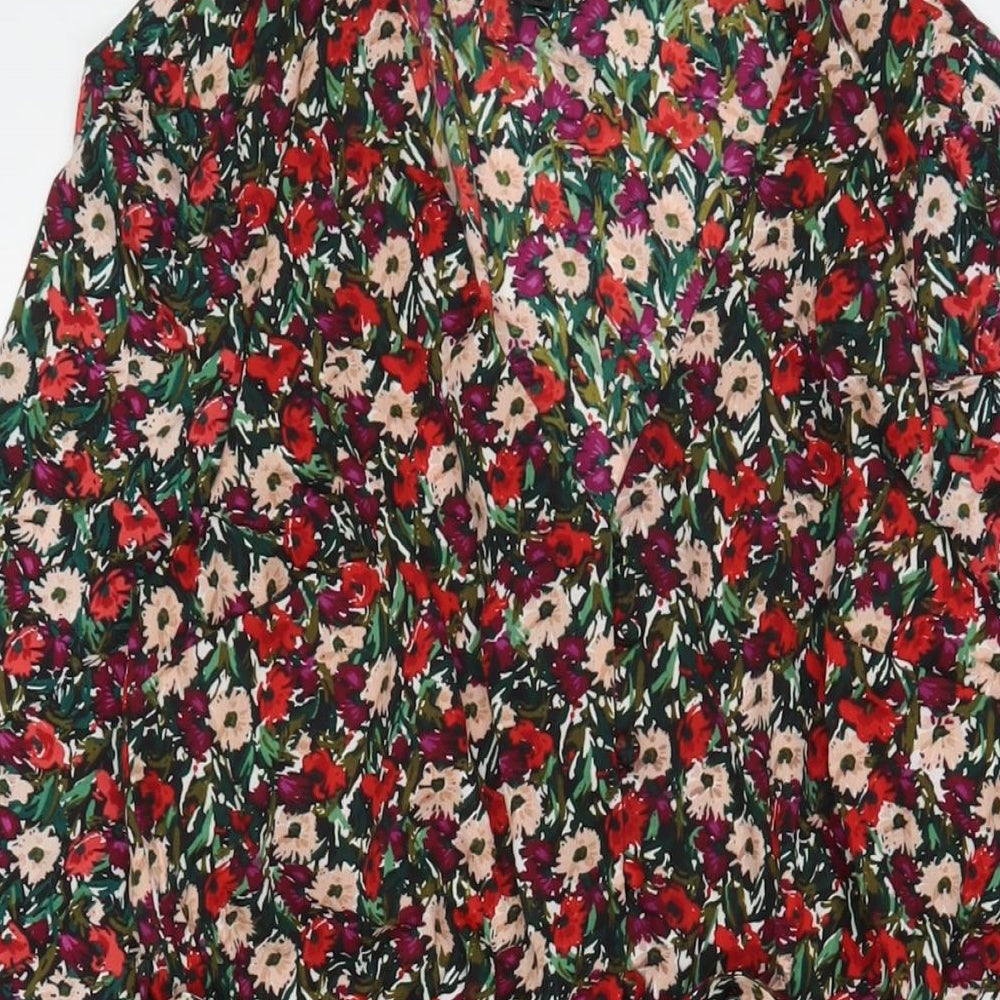 New Look Womens Multicoloured Floral Polyester A-Line Size 10 V-Neck Button - Belted