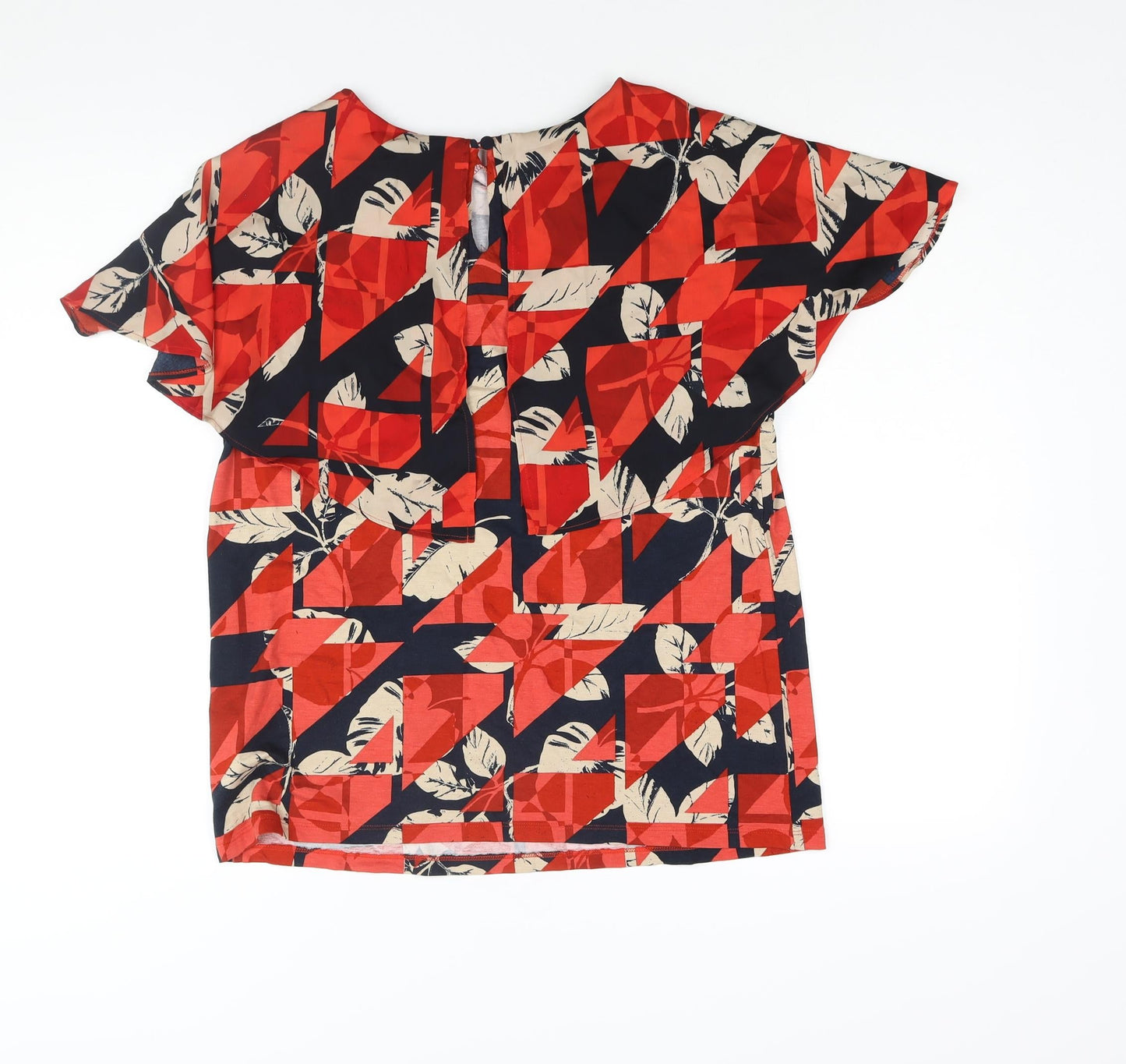 Marks and Spencer Womens Red Geometric Viscose Basic Blouse Size 14 Round Neck