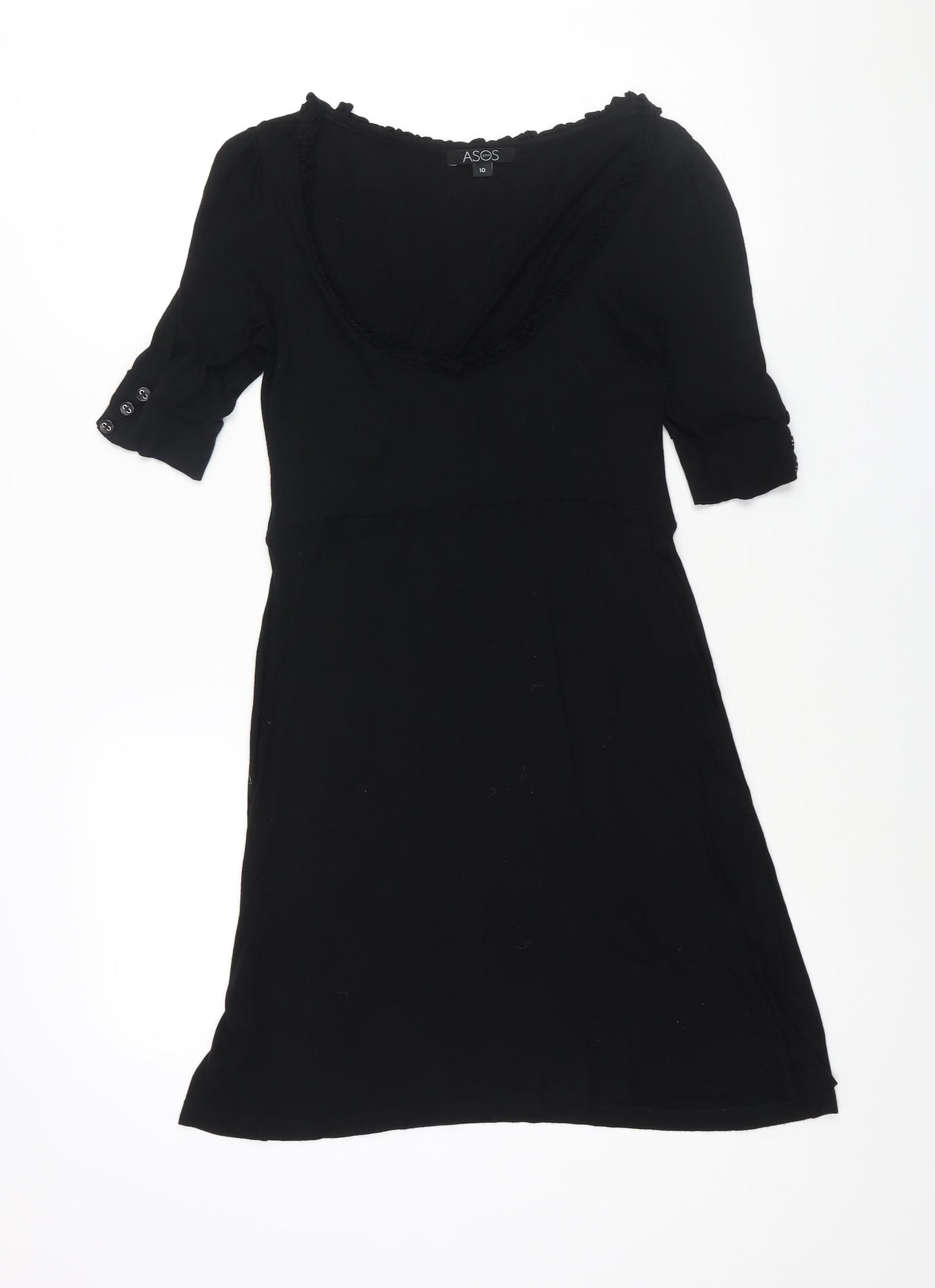 ASOS Womens Black Viscose A-Line Size 10 Scoop Neck Pullover - Frill