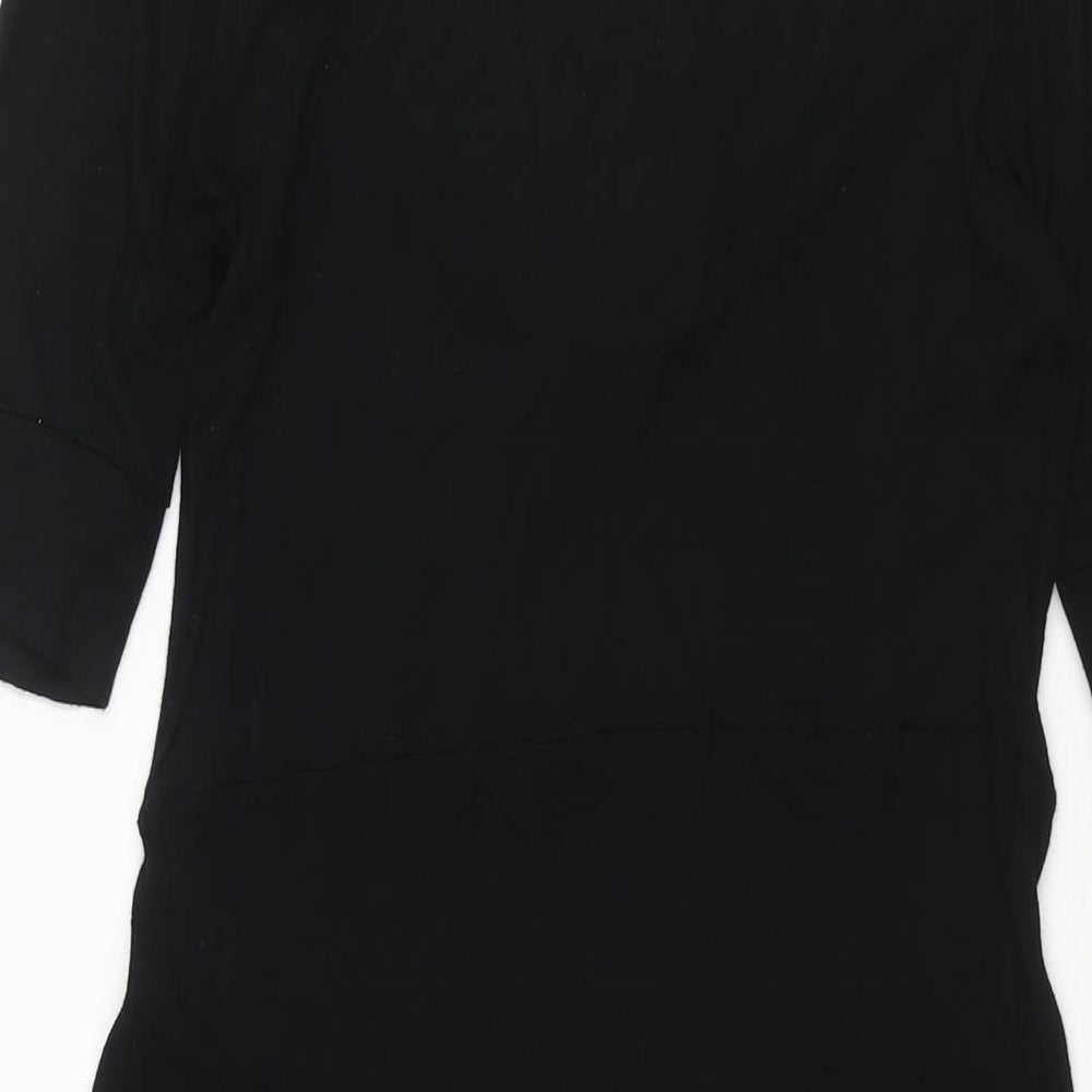 ASOS Womens Black Viscose A-Line Size 10 Scoop Neck Pullover - Frill