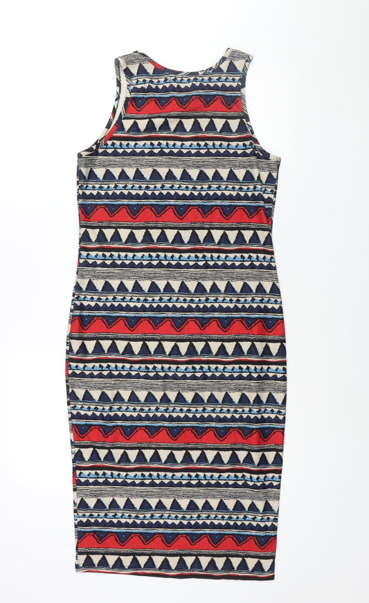 Pussycat London Womens Multicoloured Geometric Polyester Pencil Dress Size 10 Round Neck Pullover