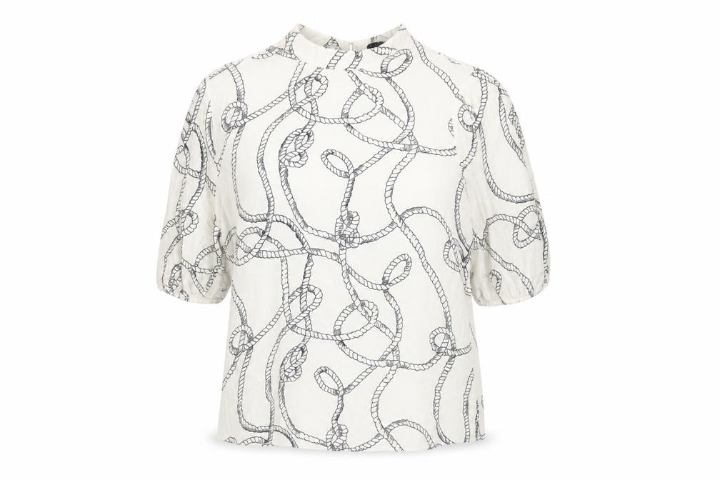 Marks and Spencer Womens White Geometric Viscose Basic Blouse Size 12 Mock Neck - Rope Pattern