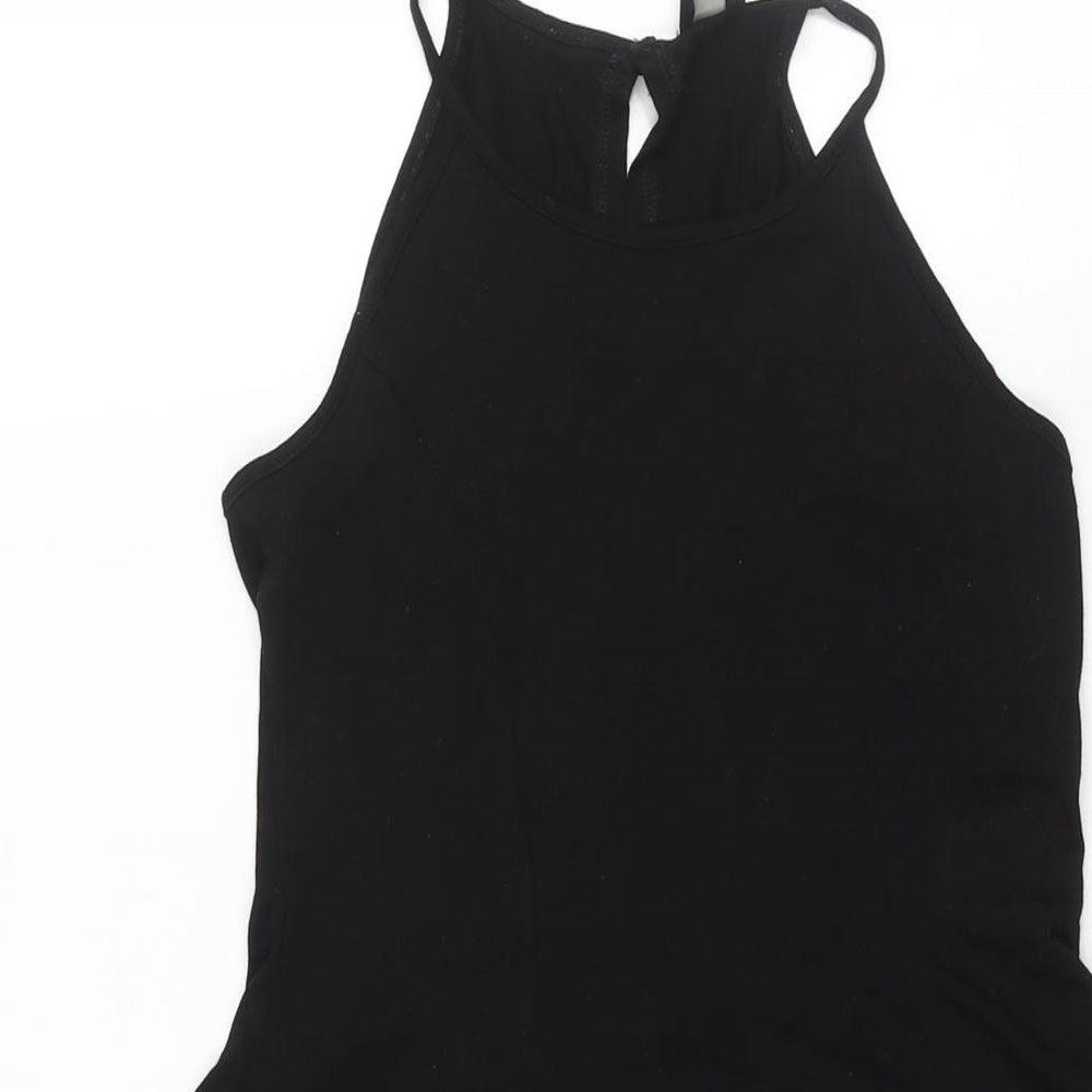 ASOS Womens Black Viscose A-Line Size 8 Round Neck Button