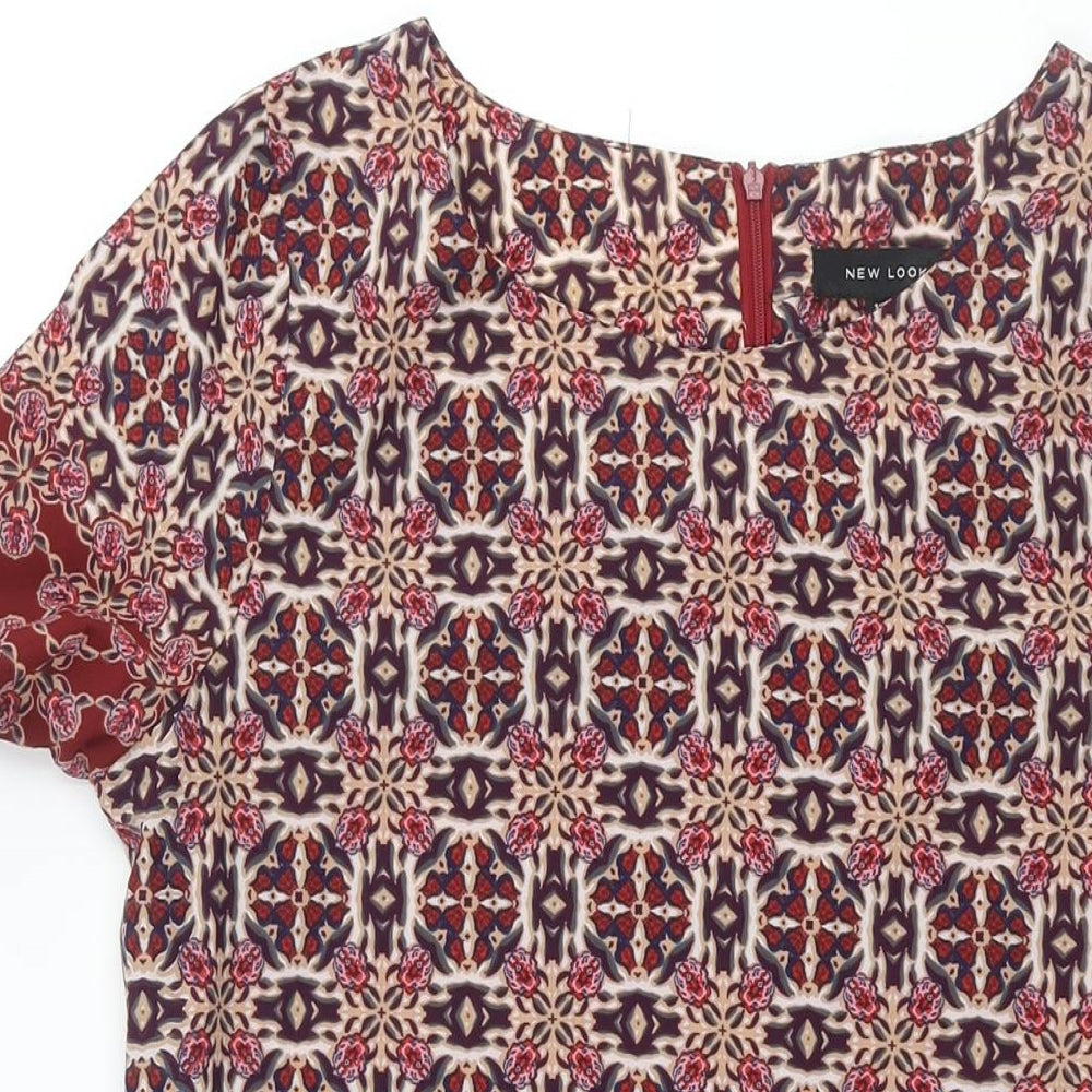 New Look Womens Multicoloured Geometric Polyester Shift Size 10 Round Neck Zip
