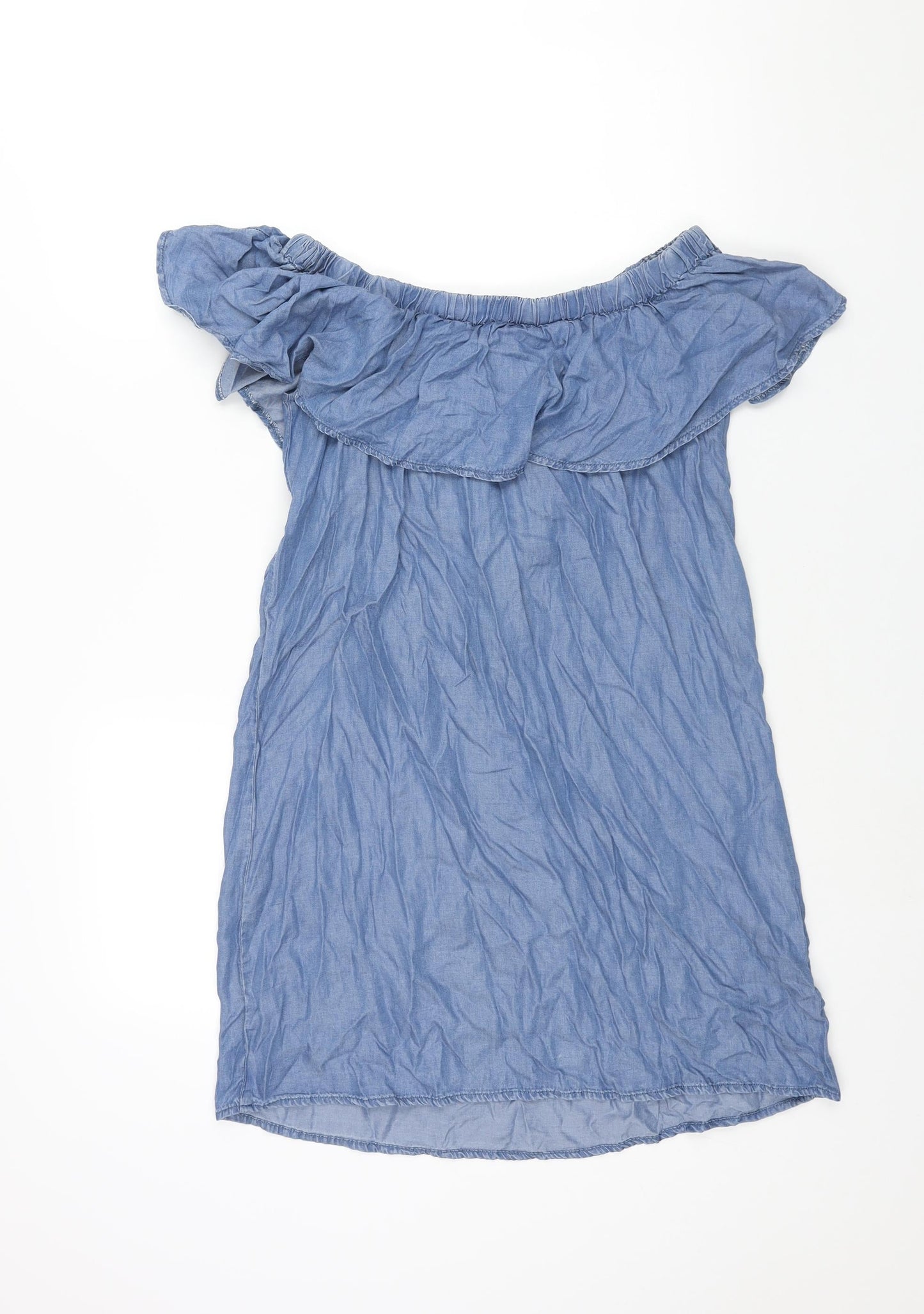 Dorothy Perkins Womens Blue Lyocell Shift Size 12 Off the Shoulder Pullover - Frill