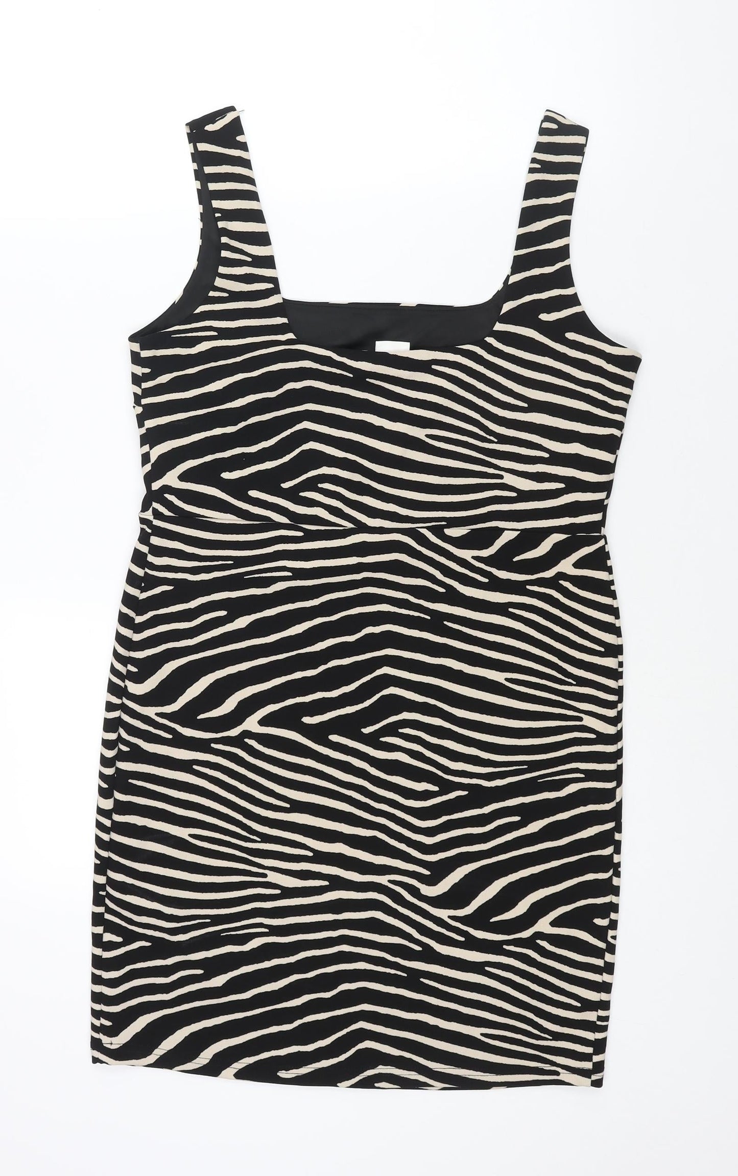 H&M Womens Black Geometric Polyester Bodycon Size L Square Neck Pullover