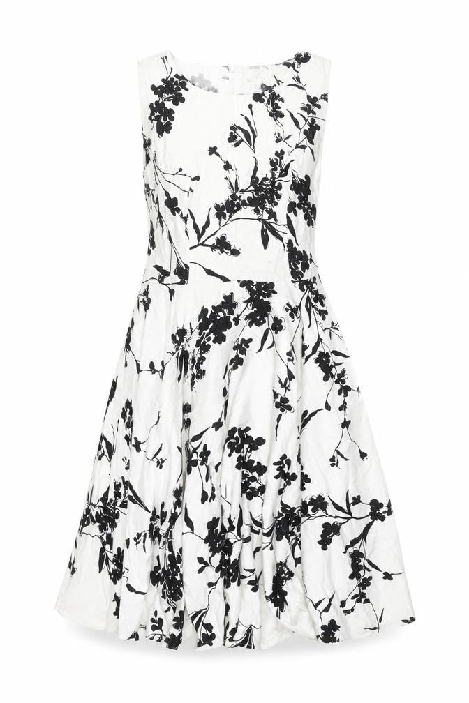 Grace Clarin Womens White Floral Polyester Fit & Flare Size L Round Neck Zip