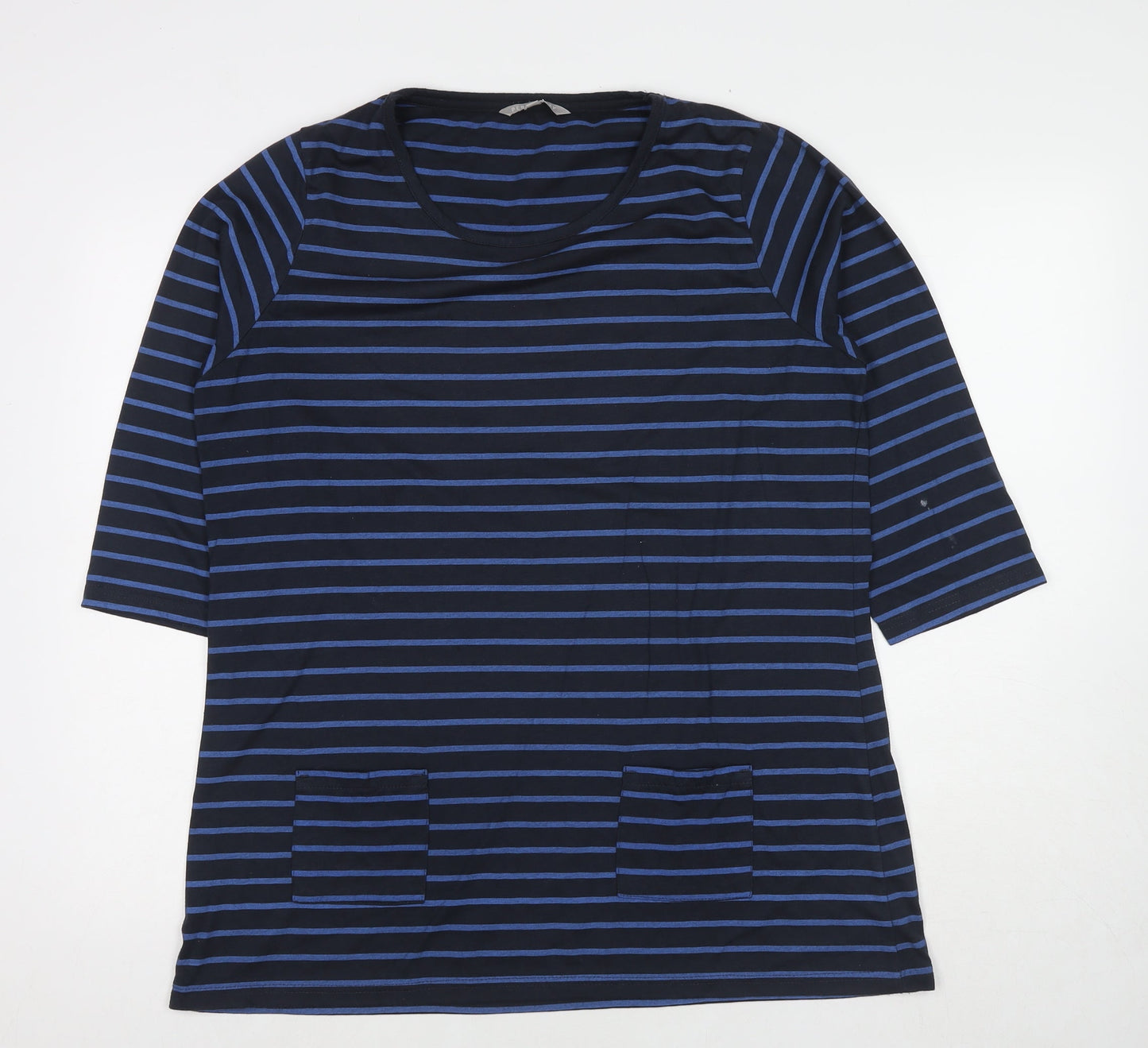 Pebble Bay Womens Blue Striped Polyester Tunic T-Shirt Size 16 Round Neck