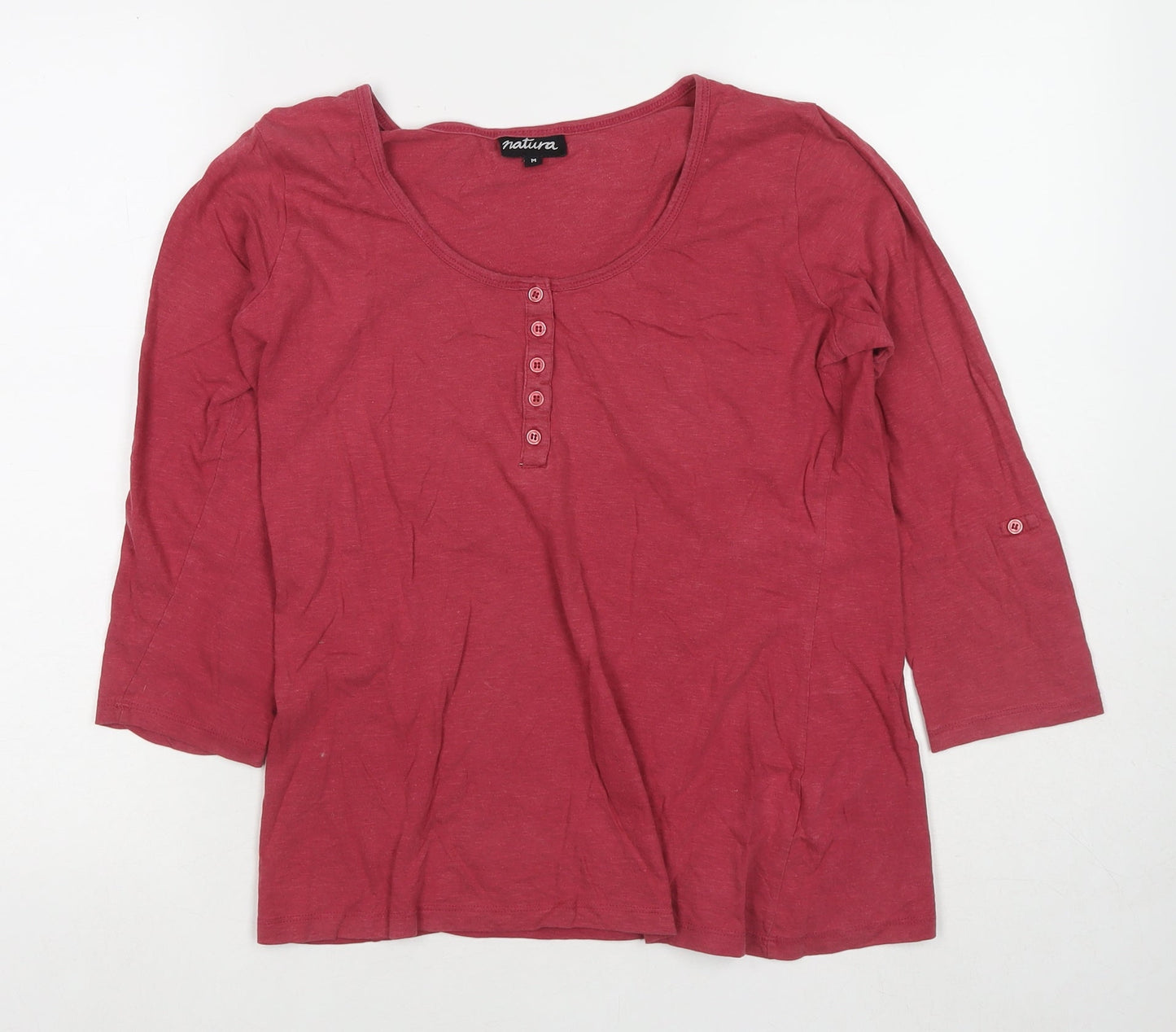 Natura Womens Red Cotton Basic T-Shirt Size M Scoop Neck