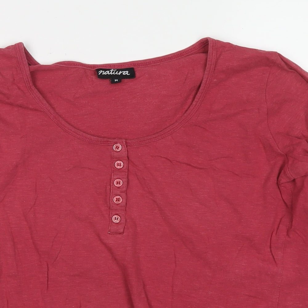 Natura Womens Red Cotton Basic T-Shirt Size M Scoop Neck