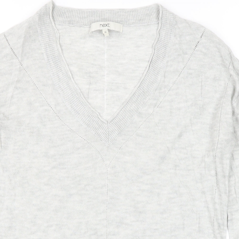 NEXT Womens Grey V-Neck Viscose Pullover Jumper Size 10