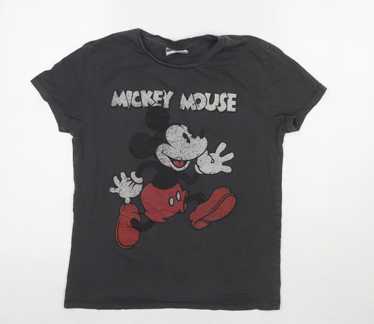 Disney Womens Brown Cotton Basic T-Shirt Size XS Round Neck - Mickey Mouse