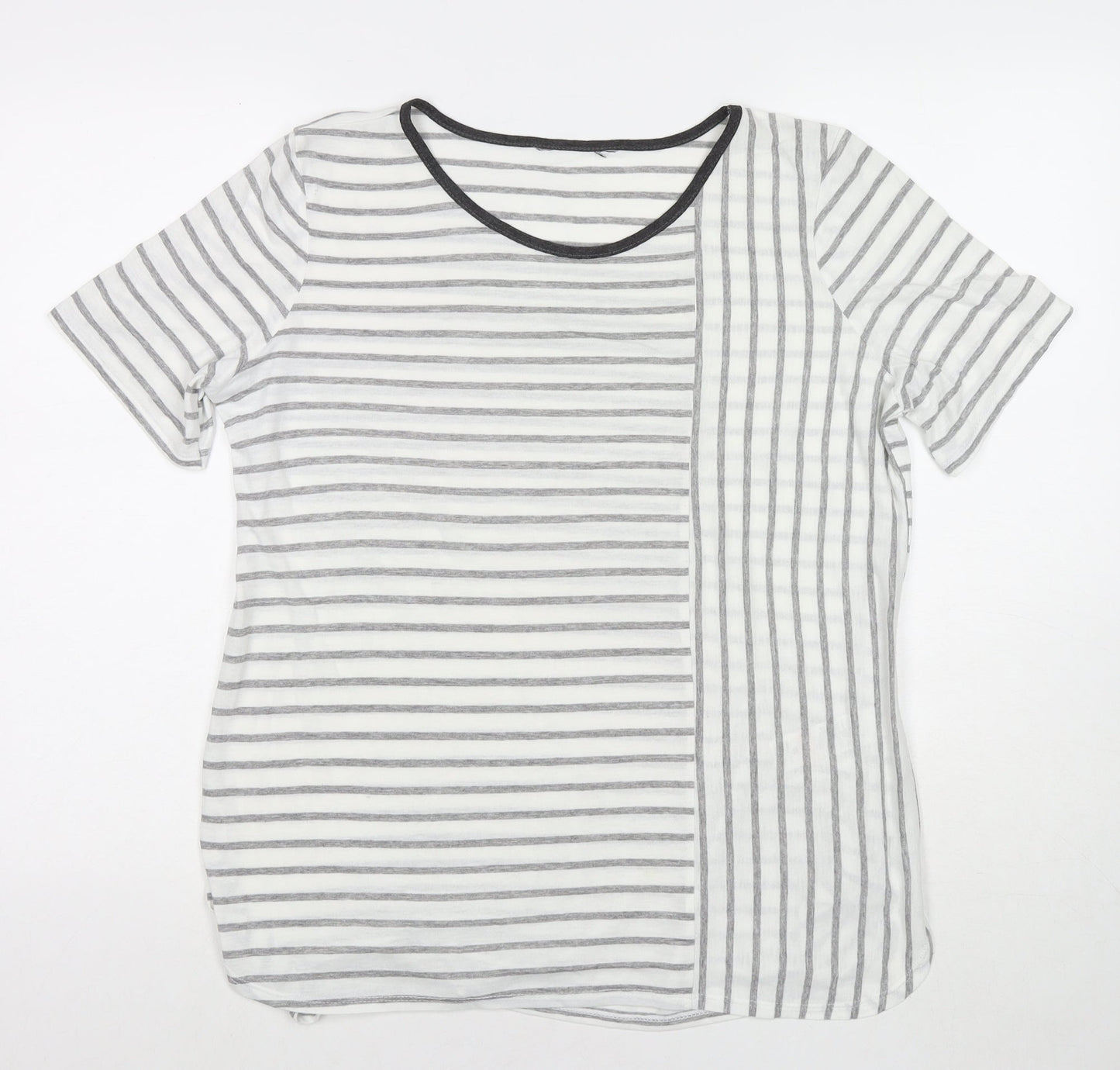 Dorothy Perkins Womens White Striped Polyester Basic T-Shirt Size 16 Round Neck